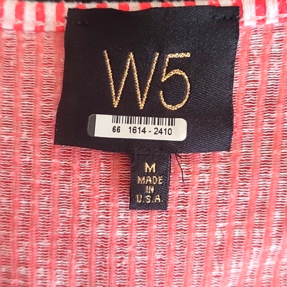 W5 Red & White Stripe Wood Button Front Tie Rockabilly Tee Tshirt Womens Size M - Picture 15 of 16